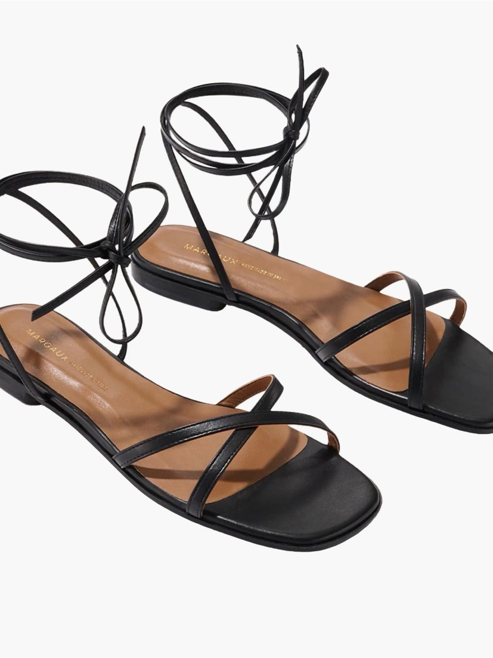 Margaux Black Leather Lace-Up Strappy Sandals